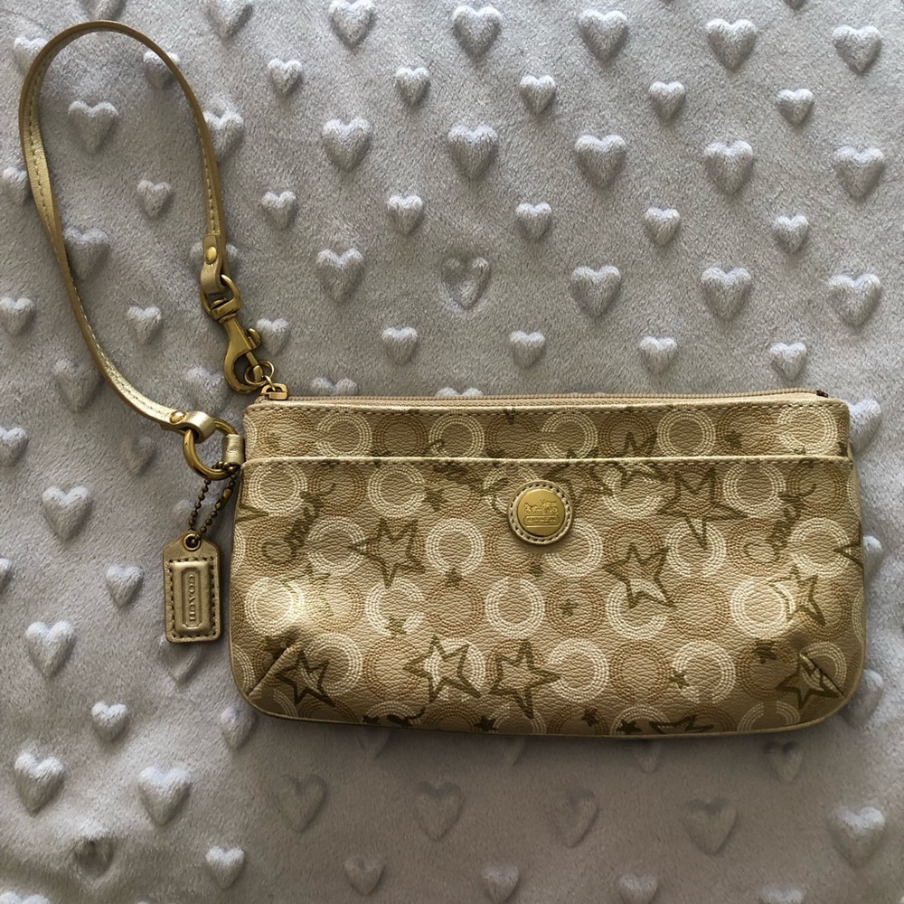 Coach Metallic Gold Signature Star Wristlet Clutch
